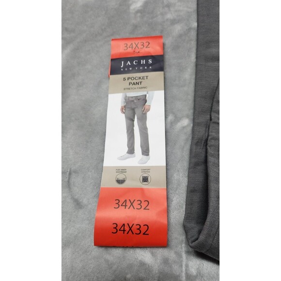JACHS New York Straight Fit 5-Pocket Gray Pant Flex Waistband Men 34x32 New - Picture 2 of 10